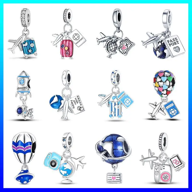 Hot Selling New Aircraft Luggage Charm Beads Fits Pandora 925 Original Bracelet Women Sterling Silver Charms DIY Fine Jewelry