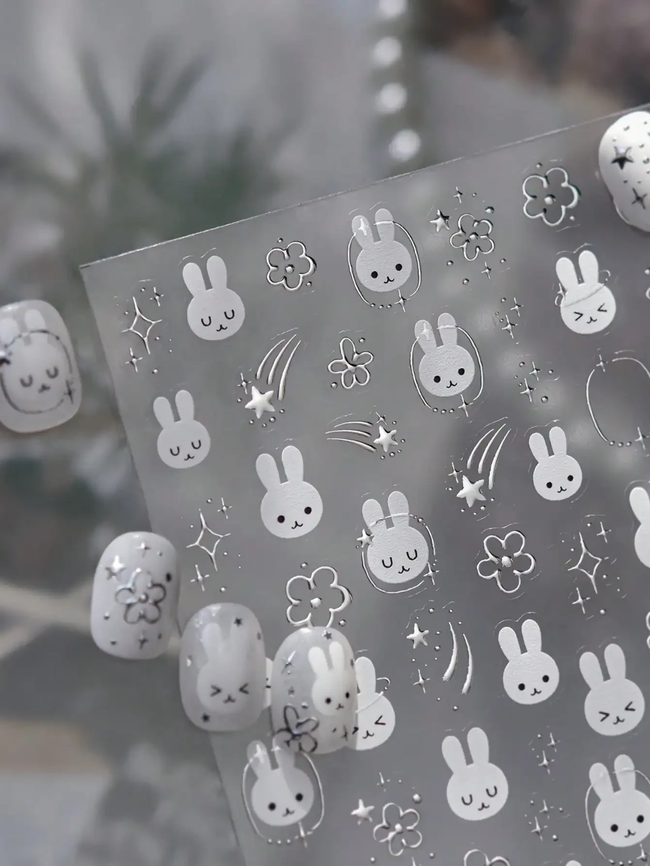 

1pc 5D Hot Stamping Nail Sticker, Cute Cartoon Rabbit Nail Art Decor DIY Accessory Nails Nail Supplies Nail Stickers