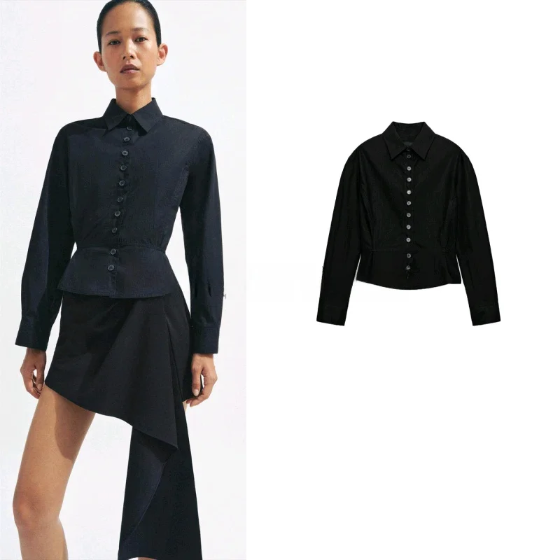 

Spring New Arrival Women's Minimalist Style Long Sleeve Button Decor Nine Points Short Skirt Bottoming Shirt Breathable Polye...