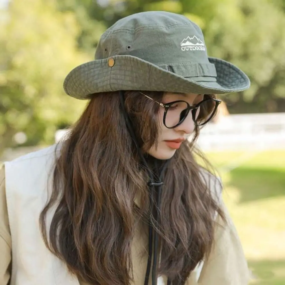 Fashion Mountain Range Embroidery Fisherman Hat Unisex Solid Color Sunscreen Hats Sun Protection Mountaineering Hat Outdoor