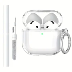 Case For AirPods Pro3, Pro2, Pro Earphone Protective Cover with Cleaner Kit Keychain For AirPods 1or2, 3, 4 TPU Transparent Case