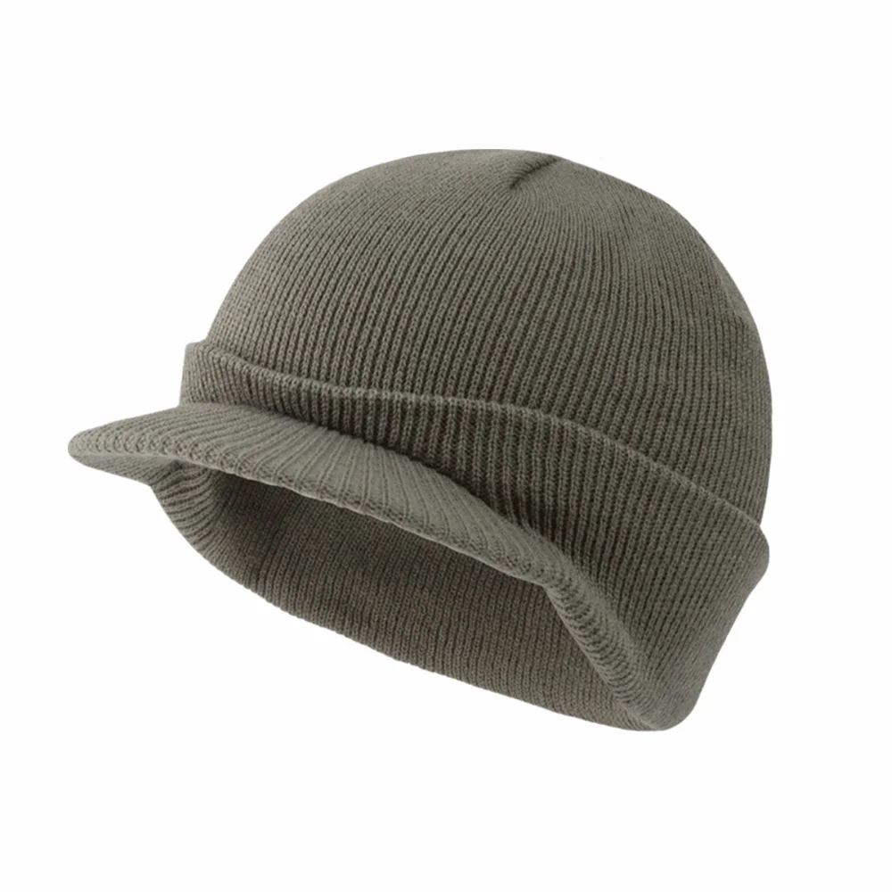 

Stylish Thicken Warm Knitted Peaked Cap Therma Solid Color Short Brim Beanie Cap Soft Earflap Add Plush Lined Hat Hiking