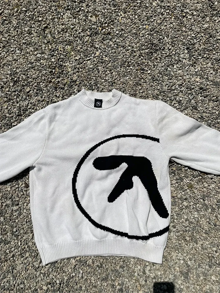 Men\'s Sweater Y2K Aphex Twin Knit Oversized Pullovers Gothic Jumper Winter Graphic Streetwear Long Sleeve Tops Vintage Clothing