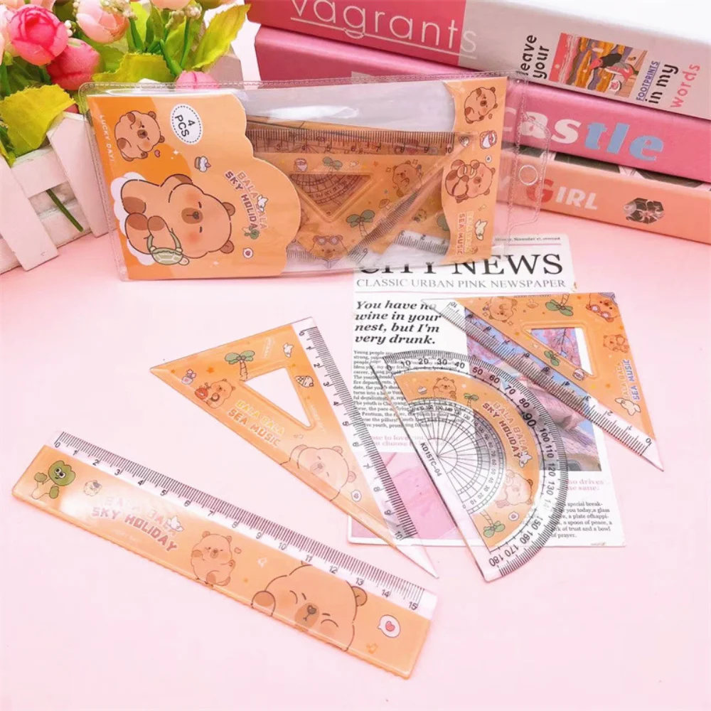 Capybara Rulers Colorful Cute Ruler Set Student Stationery Set Portable 4 Piece Ruler Set For Home Study Art Projects Geometry