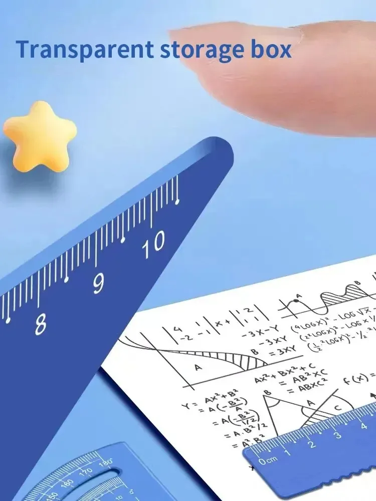 4pcs Metal Drawing Set Transparent Box Student‘s Measuring Ruler Multi-function Kit Korean Stationery Kawaii School Supplies