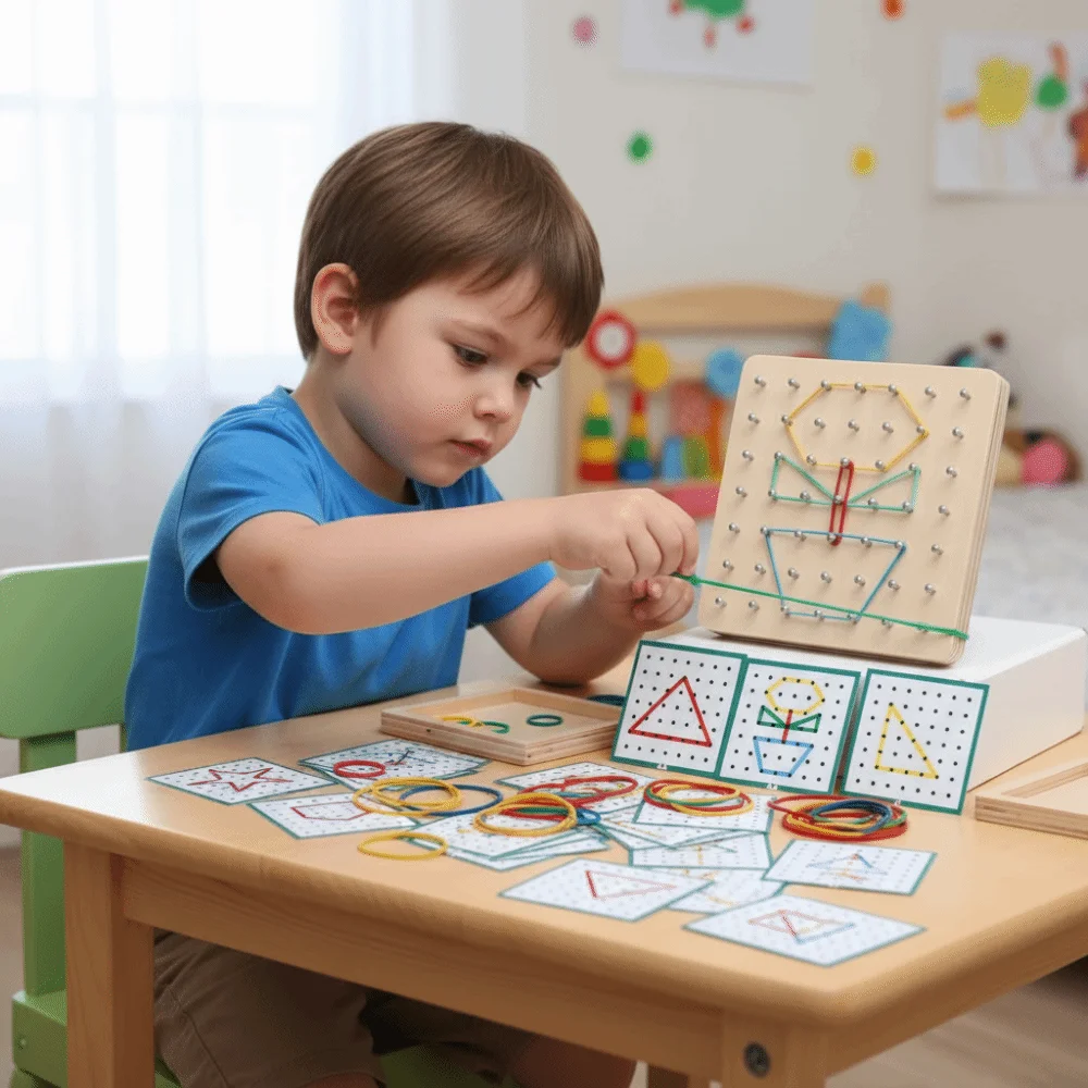 

Wooden Geometry Puzzle Nail Board Graphics Interactive Math Montessori Toy Geometric Shape Cognition