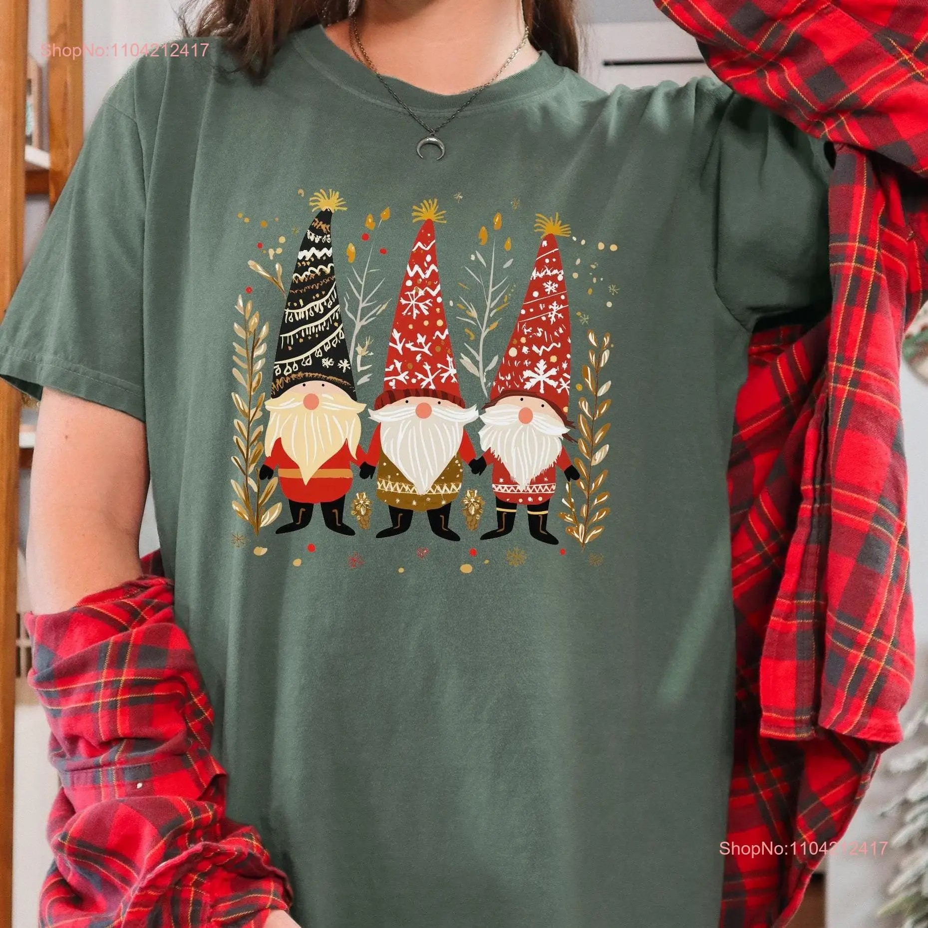 Rustic Christmas Gnome T Shirt Xmas Gnomes Womens Winter Holiday Top Scandinavian Nordic Traditional Comfort Colors