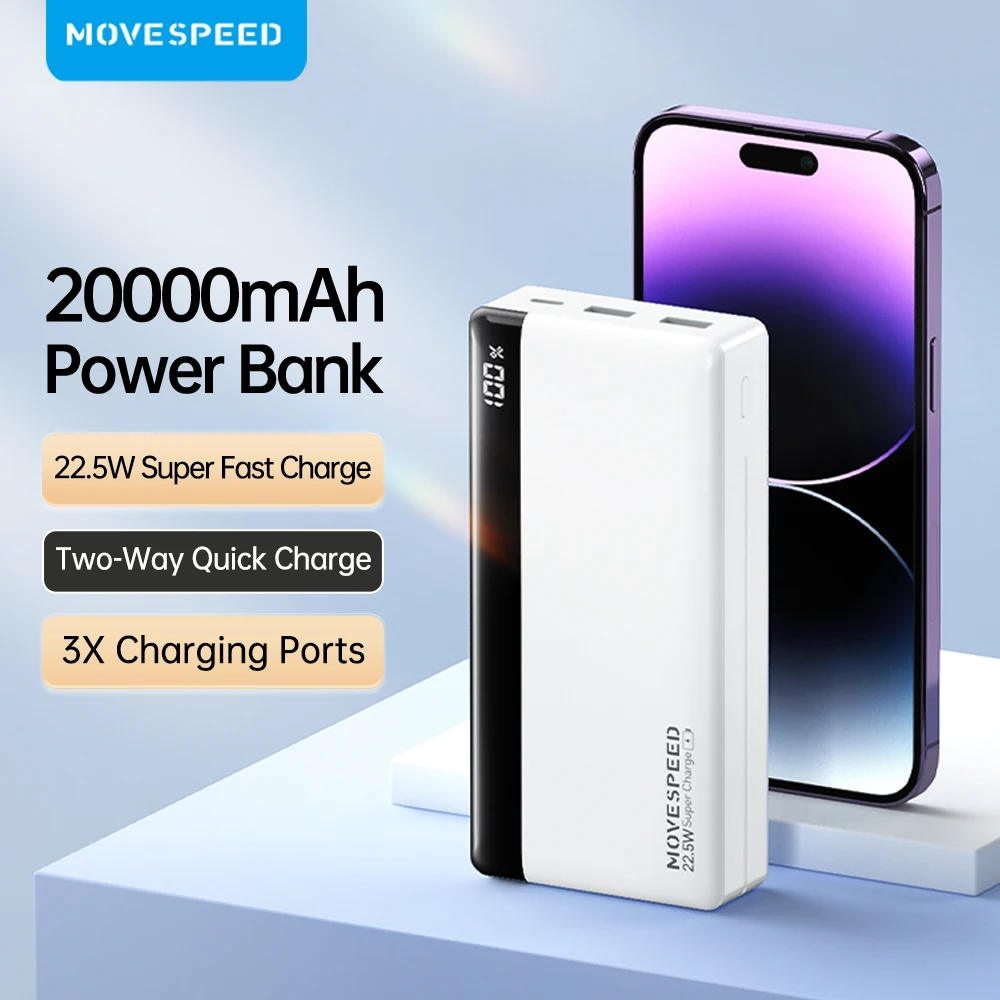 

Внешний аккумулятор MOVESPEED K20, 20000 мАч, 35 Вт, 3 порта