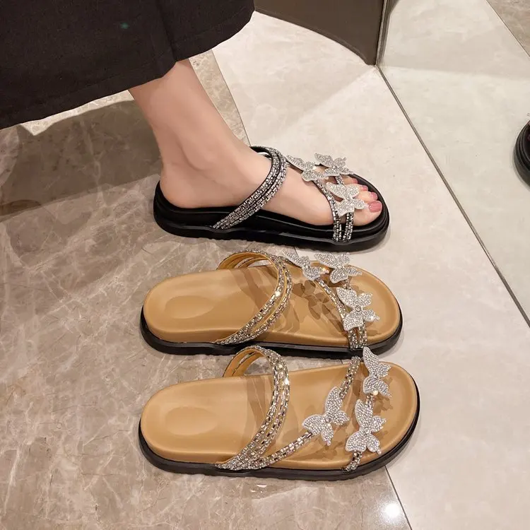 Weibliche Schuhe Hausschuhe Frauen Sommer Luxus Rutschen Gummi Flip Flops niedrigen Schmetterlings knoten 2024 Designer Hawaii Glitter Beach Butte