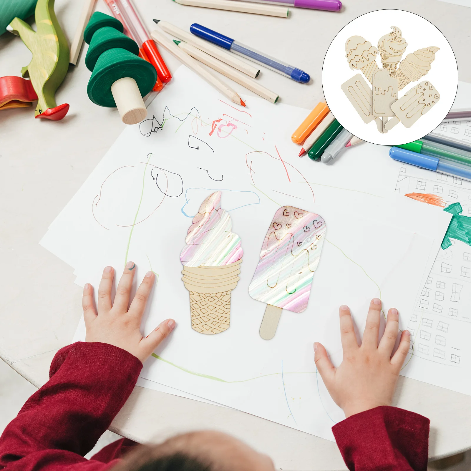 

30Pcs Unfinished Wood Cutouts Ice Cream Design Blank Wooden Slices DIY Painting Crafts Kids Decor Unfinished Wood Cutouts