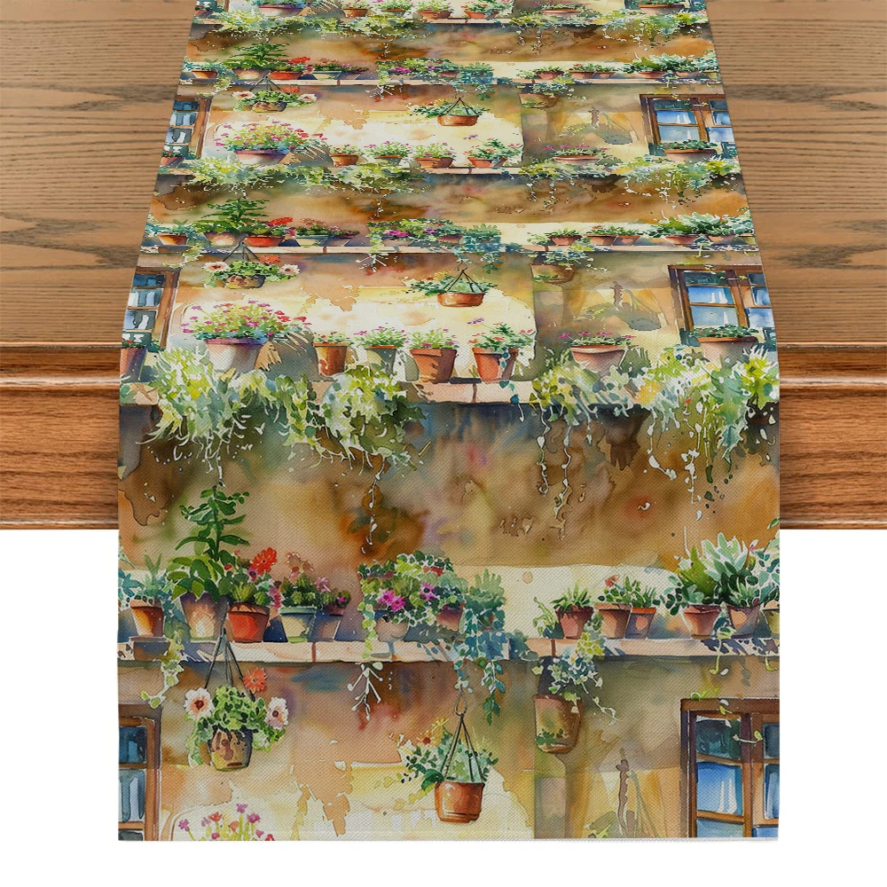 Flowers Potted Plants Window House Table Runners Dresser Table Decor Washable Kitchen Dining Coffee Table Runner Party Decor