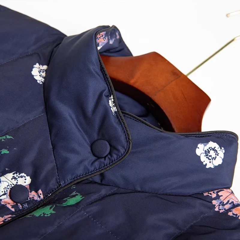 أزياء الأزهار المطبوعة عالية الرقبة تطول المرأة بطة أسفل سترة دافئة خفيفة الوزن الشتاء سترات مبطنة يندبروف #3