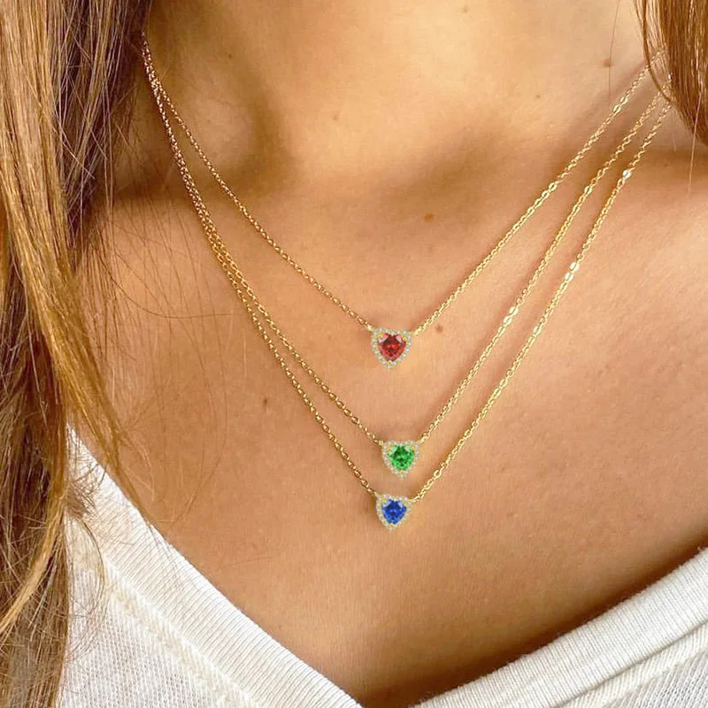 Glitzernde Mehrfarbige Kristallherz-Anhänger-Halsketten für Frauen Romantischer Geburtsstein Zirkon Hochzeitskette Choker Trendschmuck – Detail 2