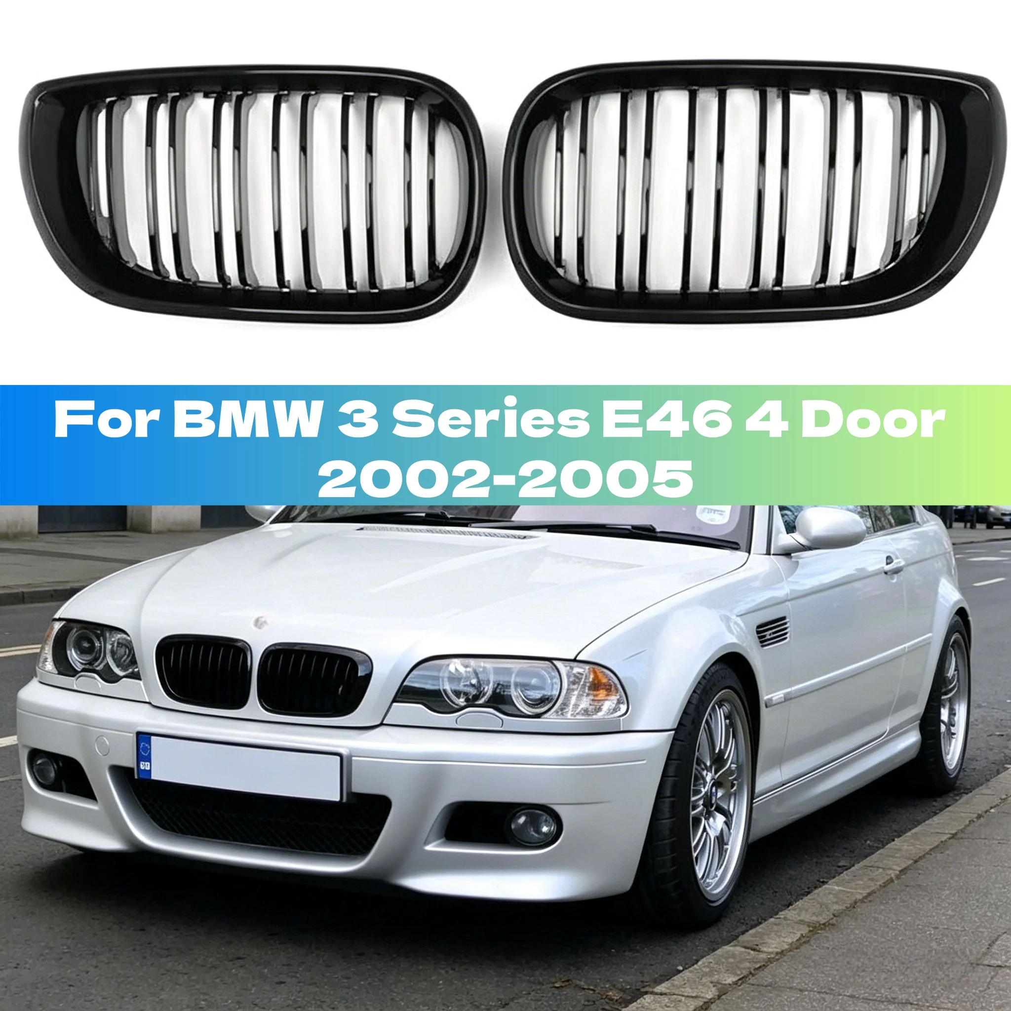 Gloss Black Car ABS Front Bumper Radiator Kidney Grilles Gril For BMW 3 Series E46 4 Door 2002-2005 Car Accessories Styling