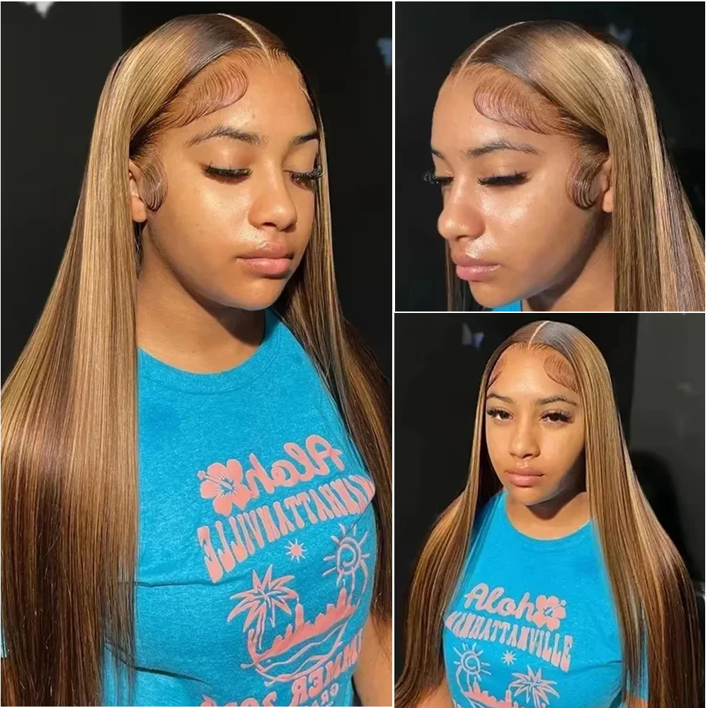 30 40 بوصة 4/27 تسليط الضوء على العظام مستقيم الدانتيل شعر مستعار أمامي شعر الإنسان العسل شقراء 13x6 شفافة Hd الدانتيل الباروكات الأمامية البرازيلي #4