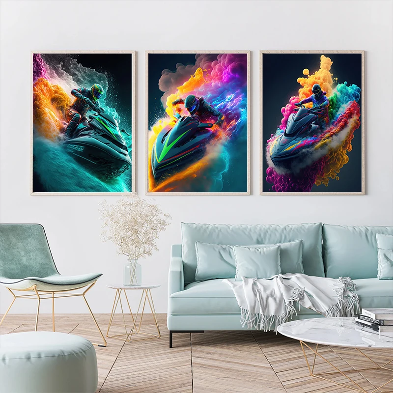 Modern Water Sports Jetski Sea Waves Landscape Art Poster Canvas Paintings Wall Prints HD Pictures for Living Room Home Decor