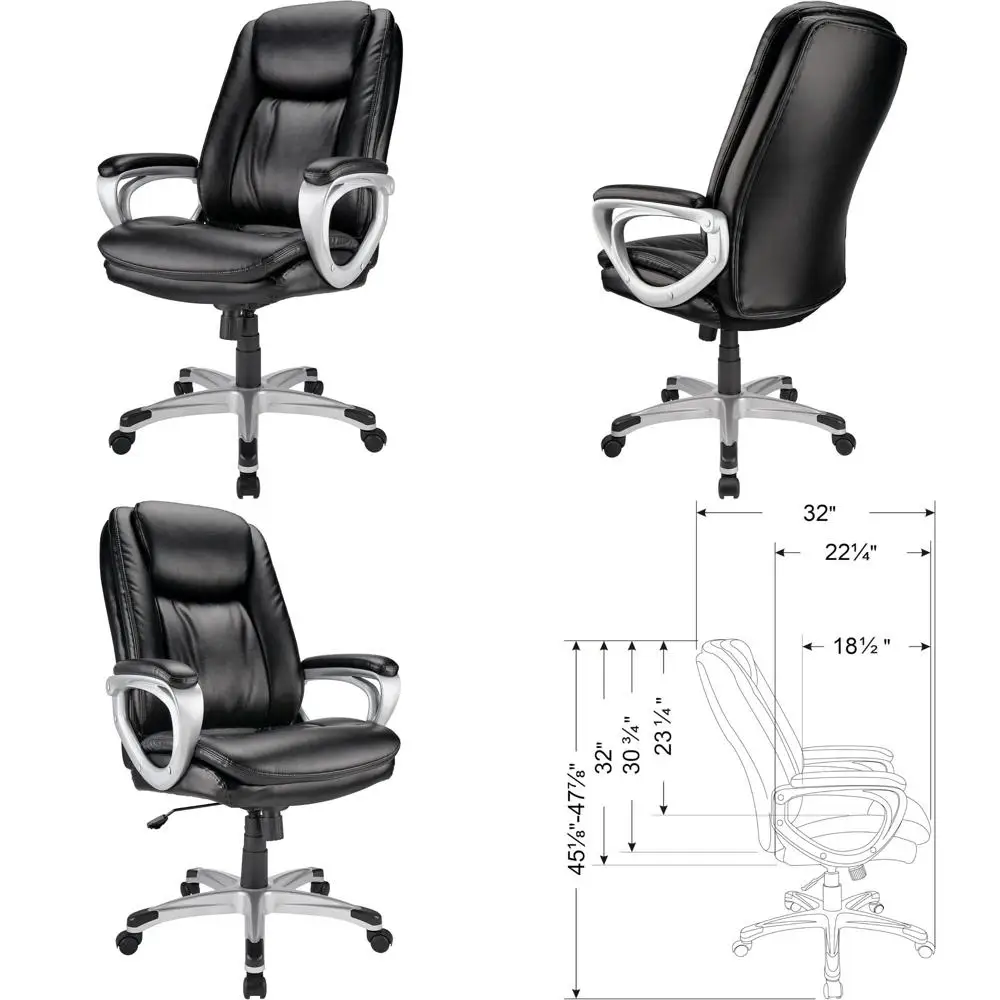

Bonded Leather High-Back Chair, Sleek Black with Silver Accents