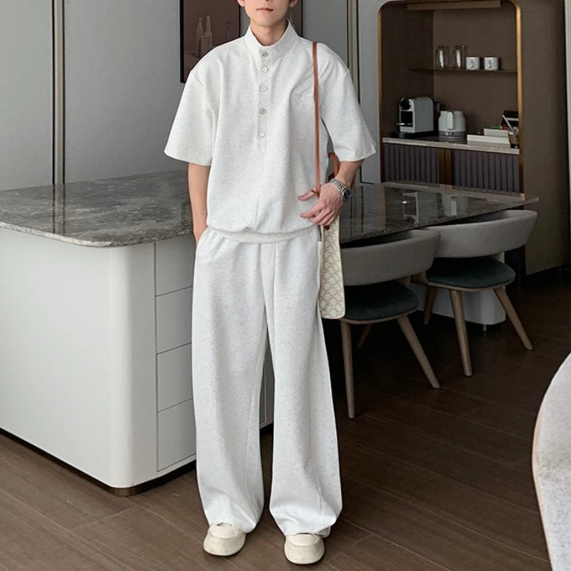 Summer Wear Suit Short-sleeved Polo Shirt Men's Ruffian Handsome High-end Sense Set with Casual Sports Style