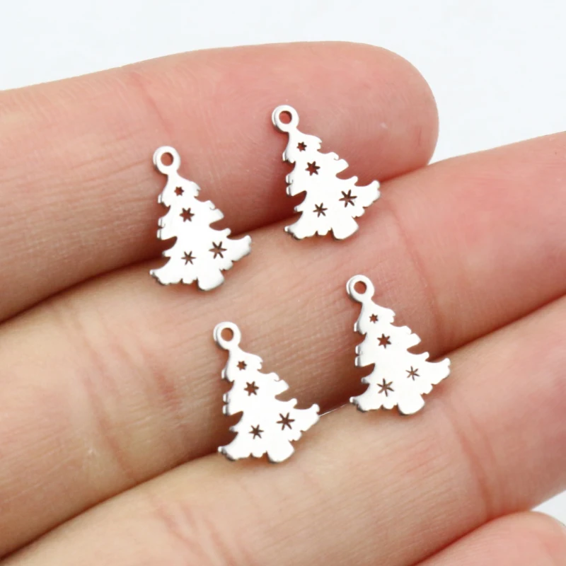 30pcs 12x9mm No Fade 316 Stainless Steel Christmas Trees Charms Pendant for DIY Necklace Bracelet Craft Jewelry Making Findings