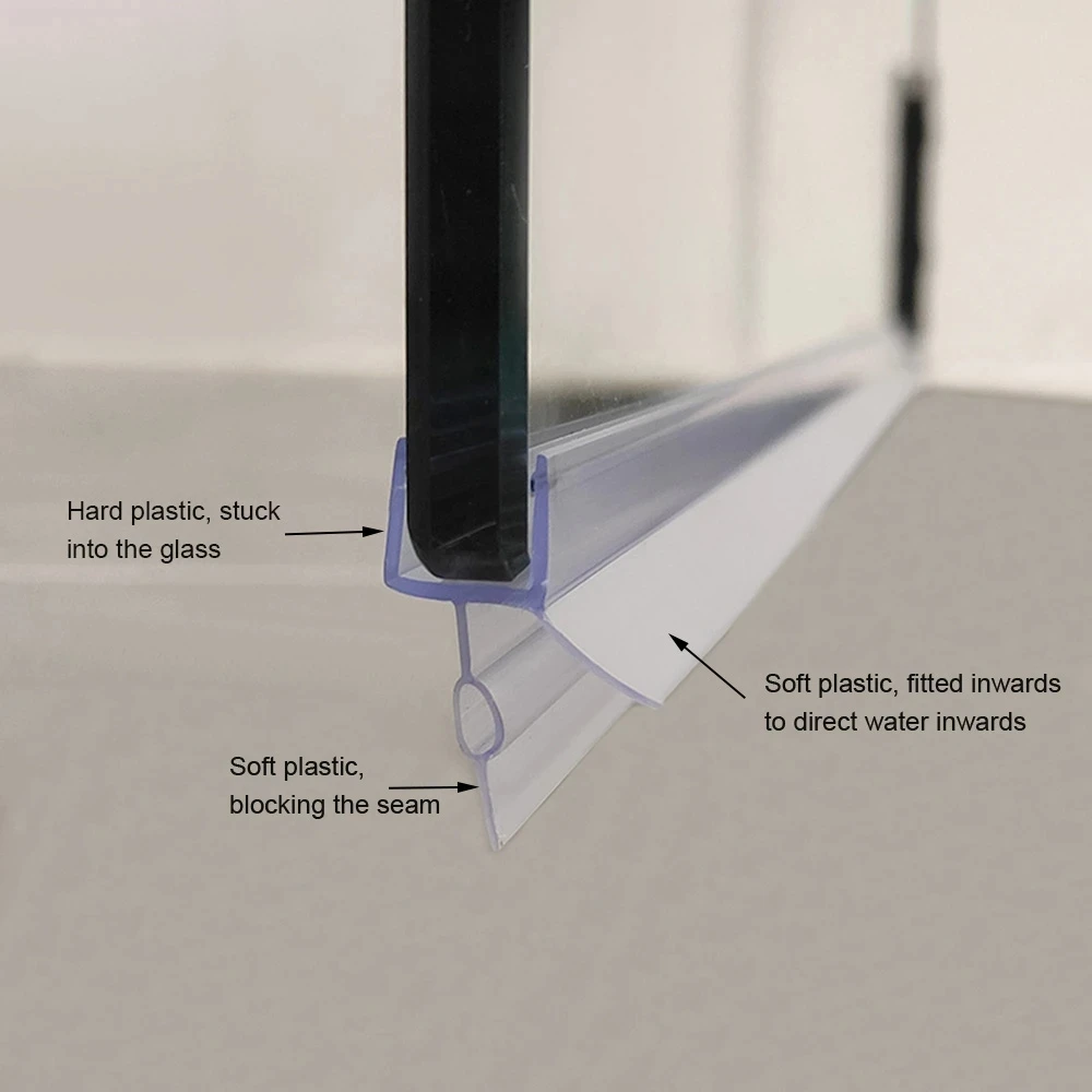 Shower Screen Seal Strip PVC Glass Door Bottom Weatherstrip 4-6mm Window Glue-free Waterproof Weatherstrip For 18mm Gap