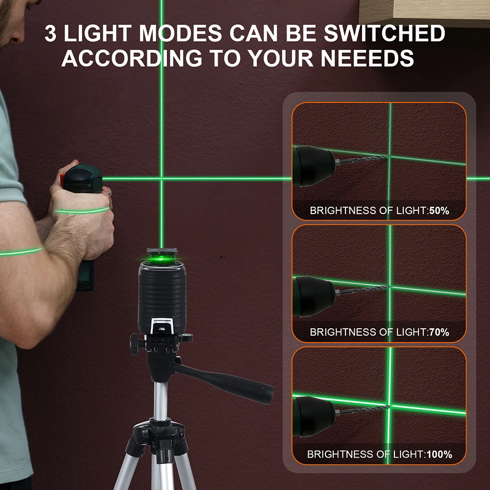 FIRECORE Laser Level 5 Lines Green Beam Cross Lines 360 Pulse mode Self-Leveling nivel láser G30 1.5/1.56/3m Tripod