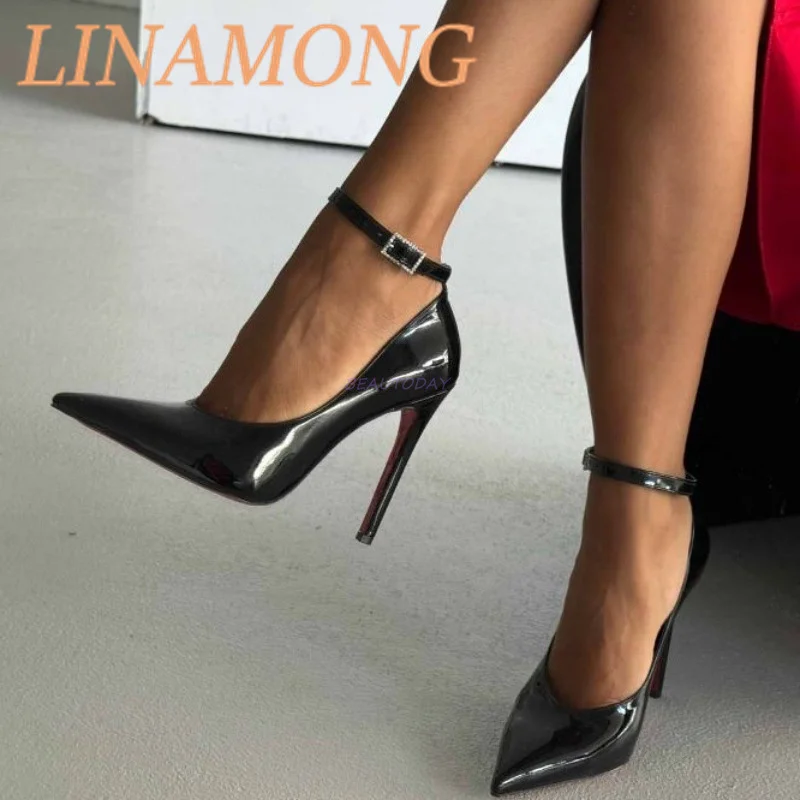 وأشار مشبك أسود أحذية عالية الكعب عصرية وبسيطة سوداء براءات الاختراع والجلود مزاجه الحفلات والولائم حذا فردي للسيدات #1