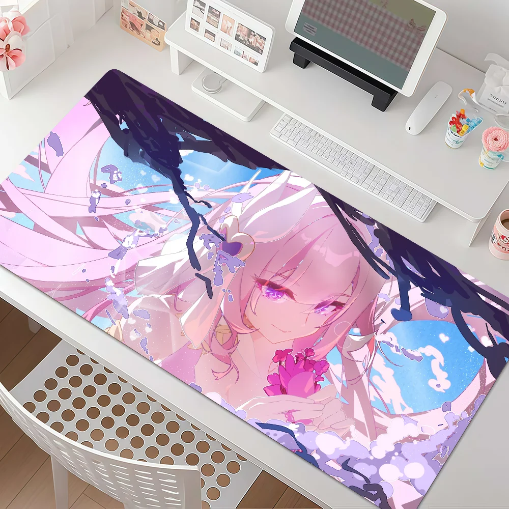 Tapis de souris Game Genshin Impact Elysia, antidérapant, bord en caoutchouc verrouillé, tapis de bureau épais pour ordinateur portable et jeux
