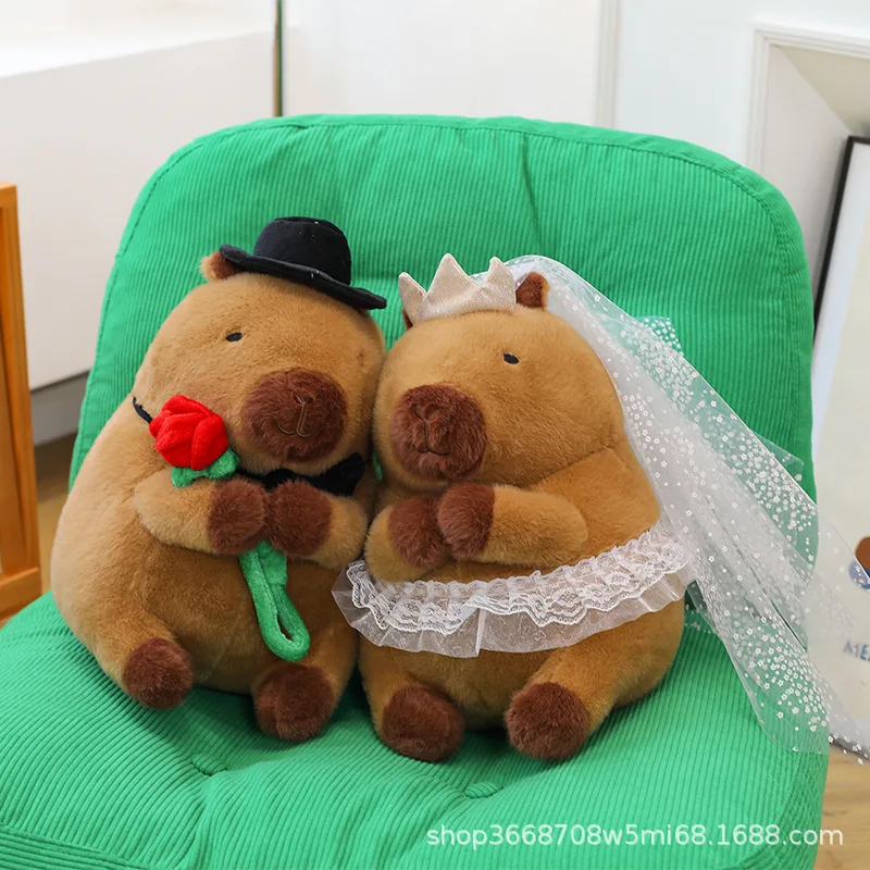 

Gentleman Capybara Holding Rose Flower Stuffed Plush Toy Bedding Doll Creative Gentleman Capybara Doll Bride Groom Wedding Gift