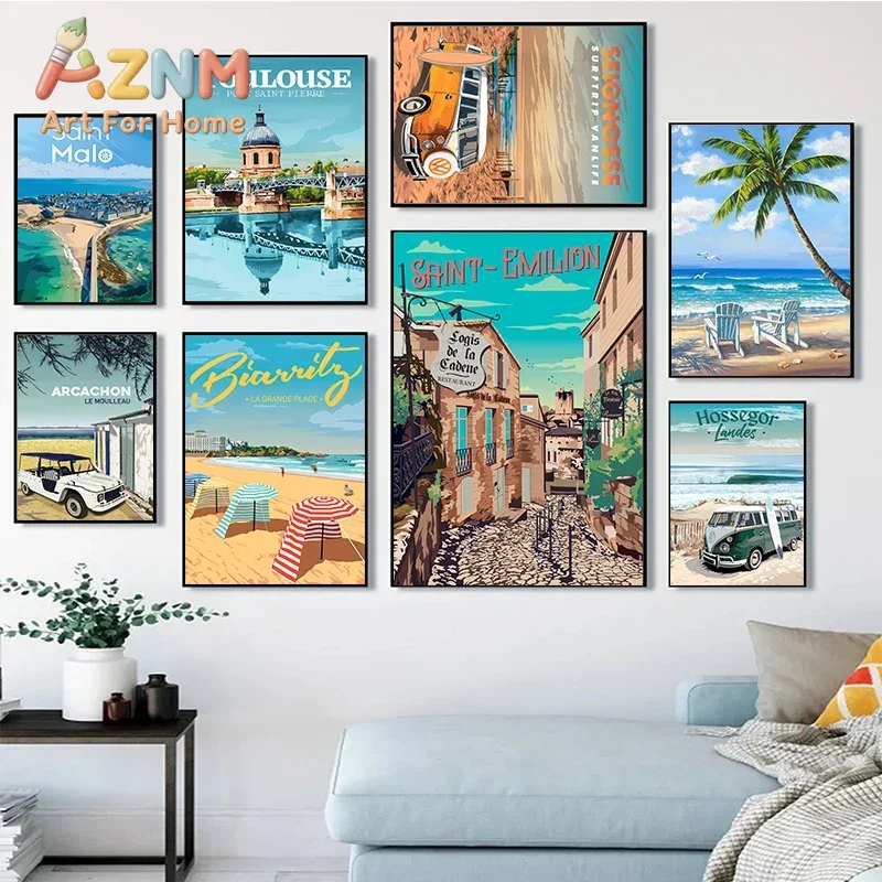Nordic France French Saint Jean Saint Malo Toulouse Travel Poster Canvas Painting Tourist City Wall Art Living Room Home Decor