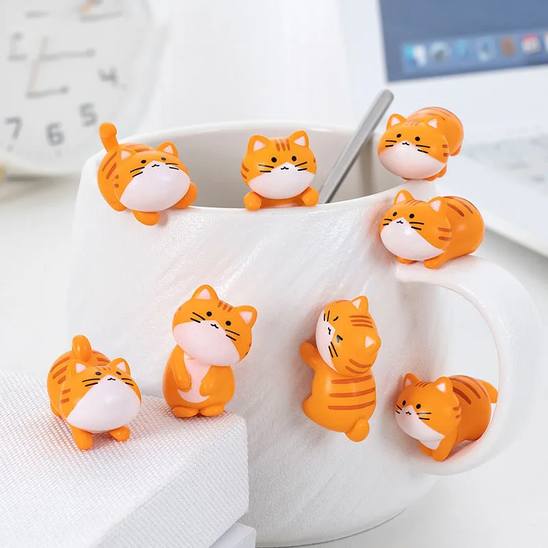 8pc Funny Cute Orange Cat Animal Car Decoration Pvc Craft Miniature Figure Tiny for Bonsai Microlandscape Fairy Garden Decor