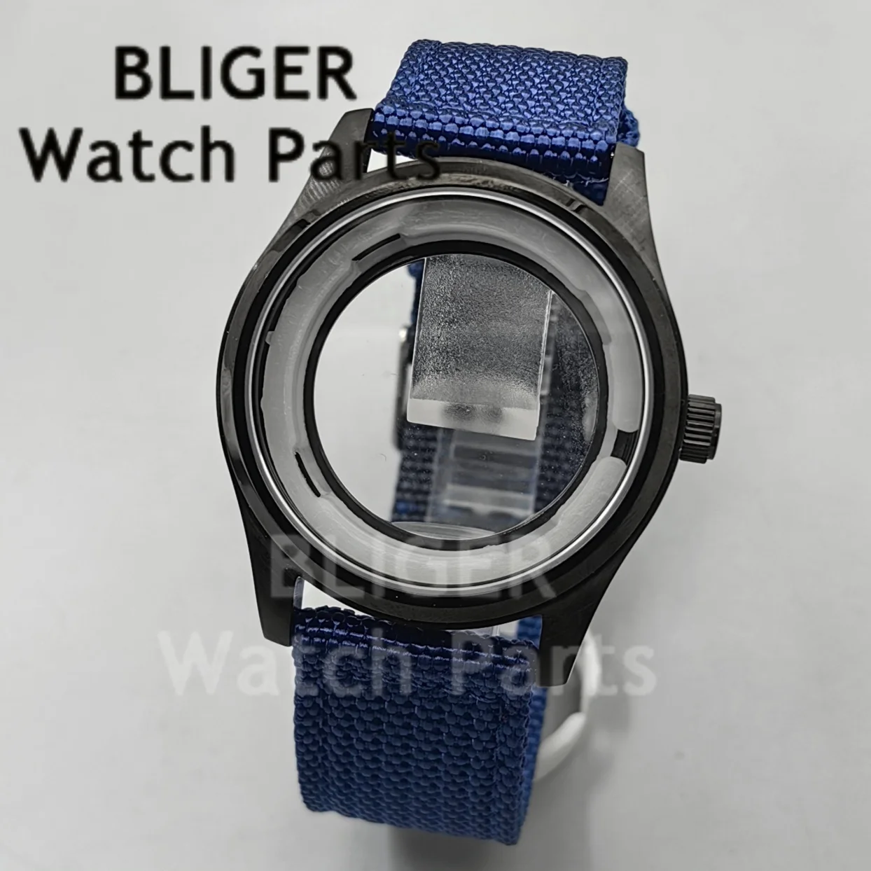 

BLIGER 42 мм мужской черный спортивный корпус для часов с сапфировым стеклом синий нейлоновый браслет водонепроницаемый для NH35 NH36 автоматический механизм