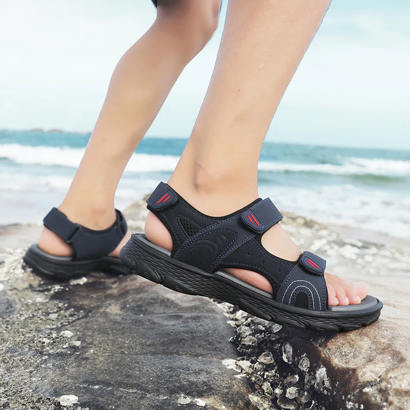 남성 운동 샌들 오픈 발가락 하이킹 야외 미끄럼 방지 샌들 에어 쿠션 스포츠 캐주얼 비치 샌들