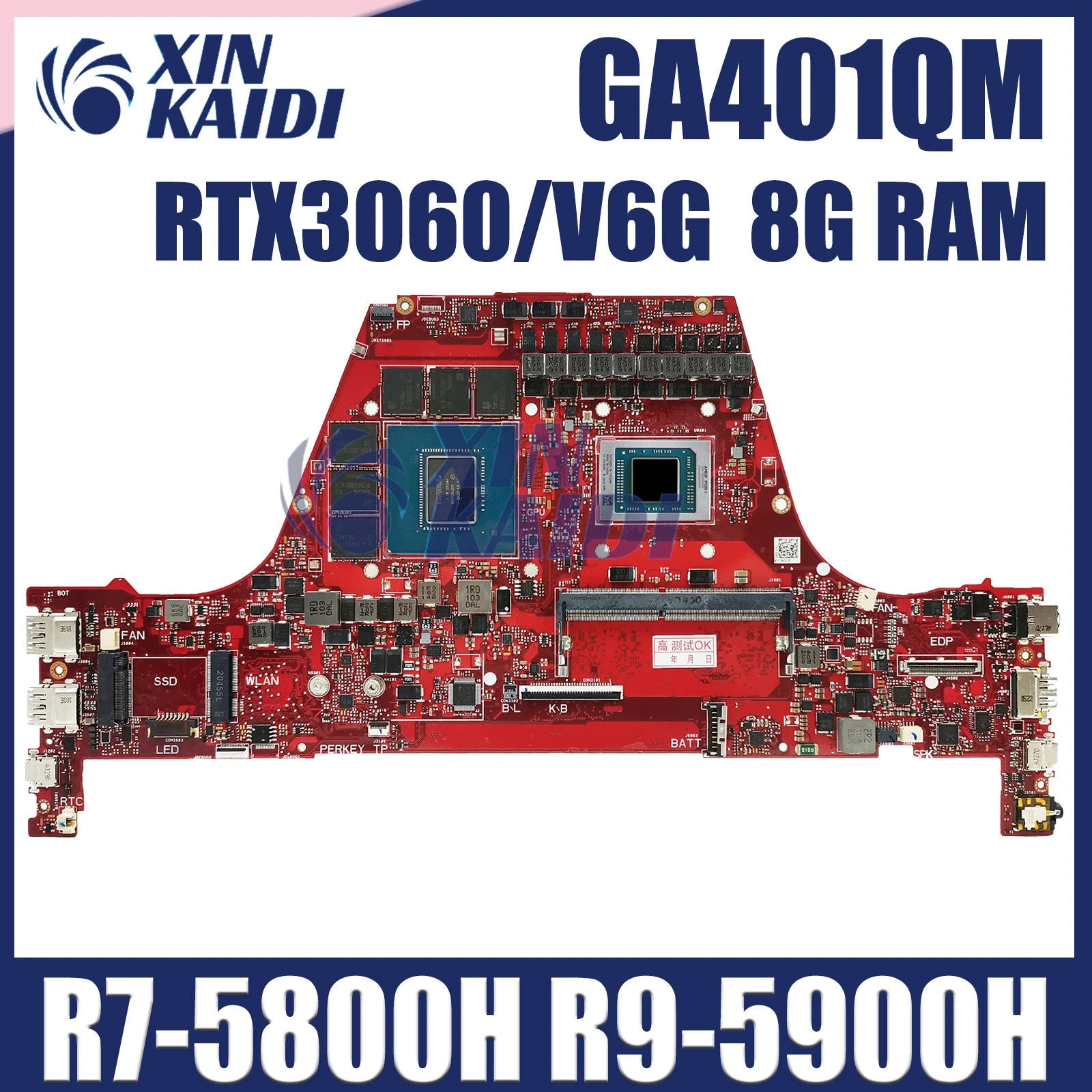 

GA401QM Laptop Motherboard For ROG Zephyrus G14 GA401Q Notebook Mainboard With R7-5800H R9-5900H RTX3060/V6G 8GB-RAM