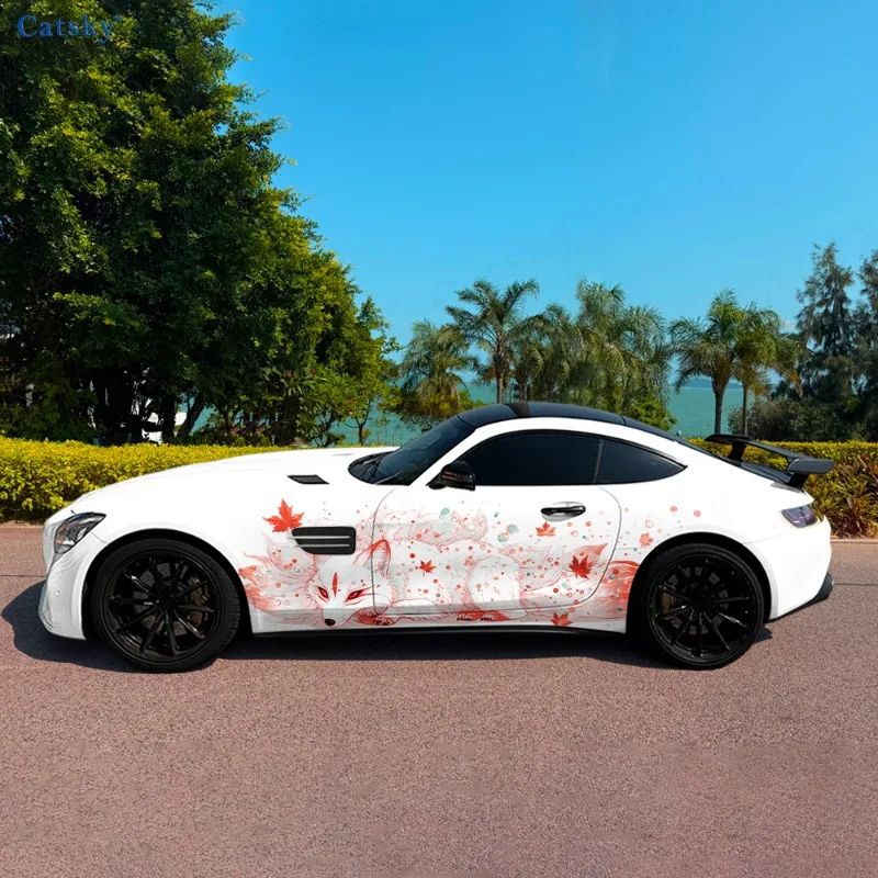 2pcs.High-Quality Cool Maple Leaf and Nine-Tailed Fox Car Wrap Sticker, Suitable for Any Car Model, Decorative and Practi