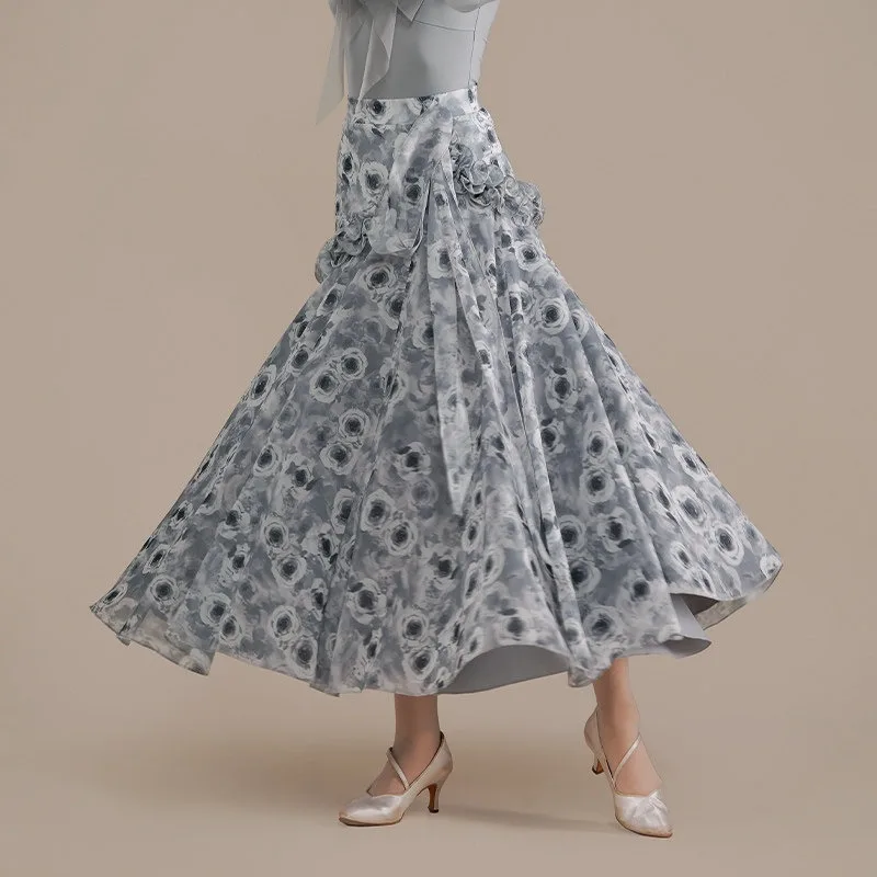 customized professional modern dance skirt for women national standard ballroom dance big swing skirt print F2174