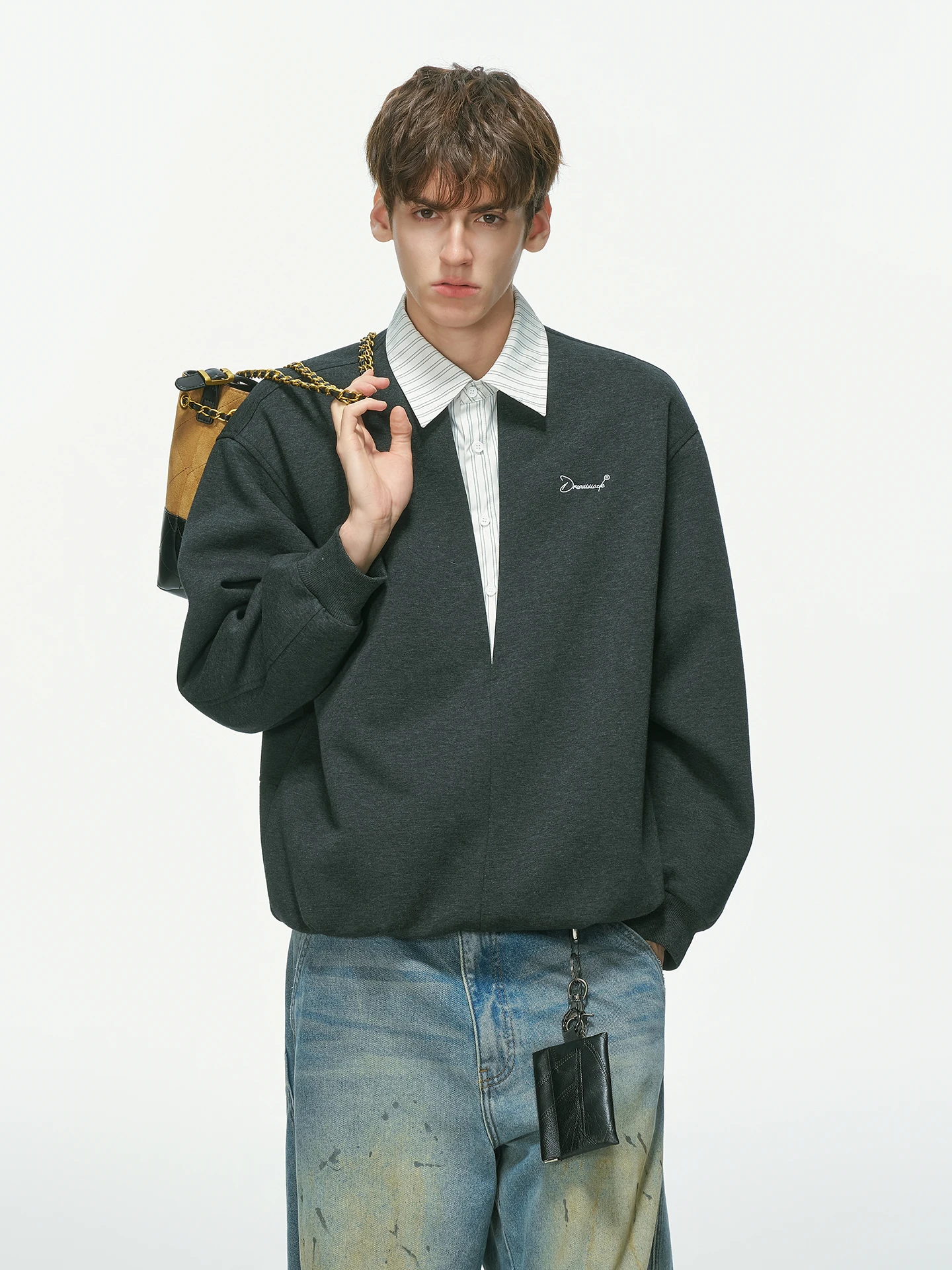 Old Money Style Men's  Shirt Sweatshirt Layering Embroidery Top Cotton Polyester Blend Long Sleeve Commute Fashion
