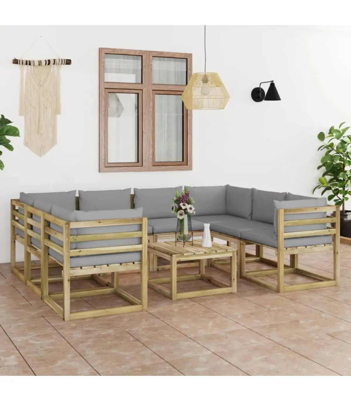 Garden sets garden furniture set 9 PCs wooden pine impregnated cushions