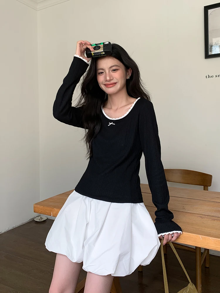 

Женская облегающая футболка с длинным рукавом и круглым вырезом, базовая модель для ношения под одеждой, весна 2026, новая коллекция, однотонная, для повседневной носки