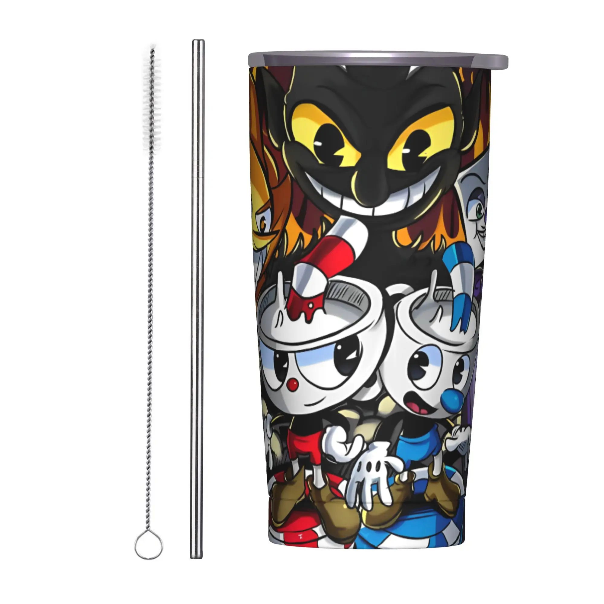 Game Cuphead Tumbler Vacuum Insulated  Thermal Cup with Lid Straw Office Home Mugs Hot Cold Drink, 20oz