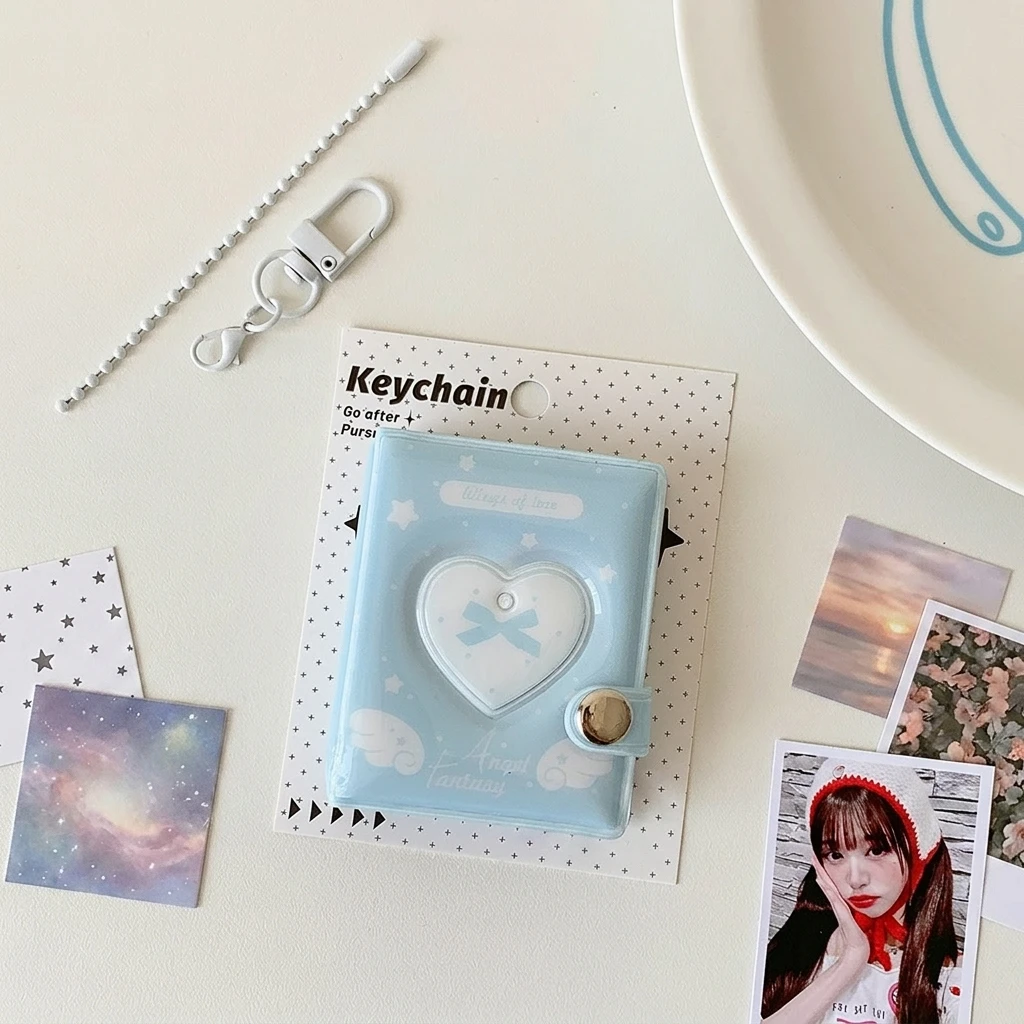 Mini Photo Album Heart-shaped Cute Kpop Idols Card Holder With Hanging Hole Keychain Design For Student Collectible Storage Book