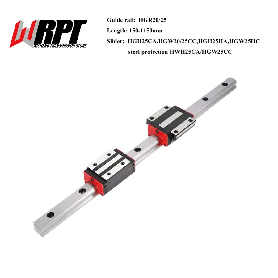 

1PC Square Linear Guide Rail HGR20 HGR25 L=150-1150mm+2PCS HGH25CA/HA HGW20/25CC/25HC Slider Carriages For CNC Transmission