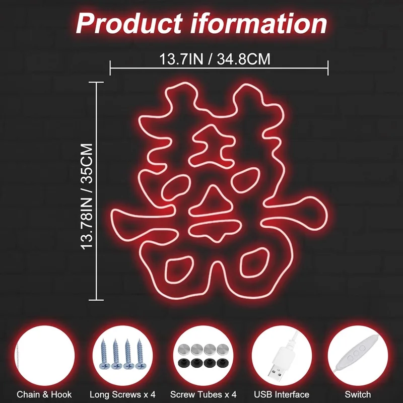 Double Happiness Chinese Character Neon Sign for Wedding Party Valentines Day Couple Anniversary Decorations Marriage Proposal