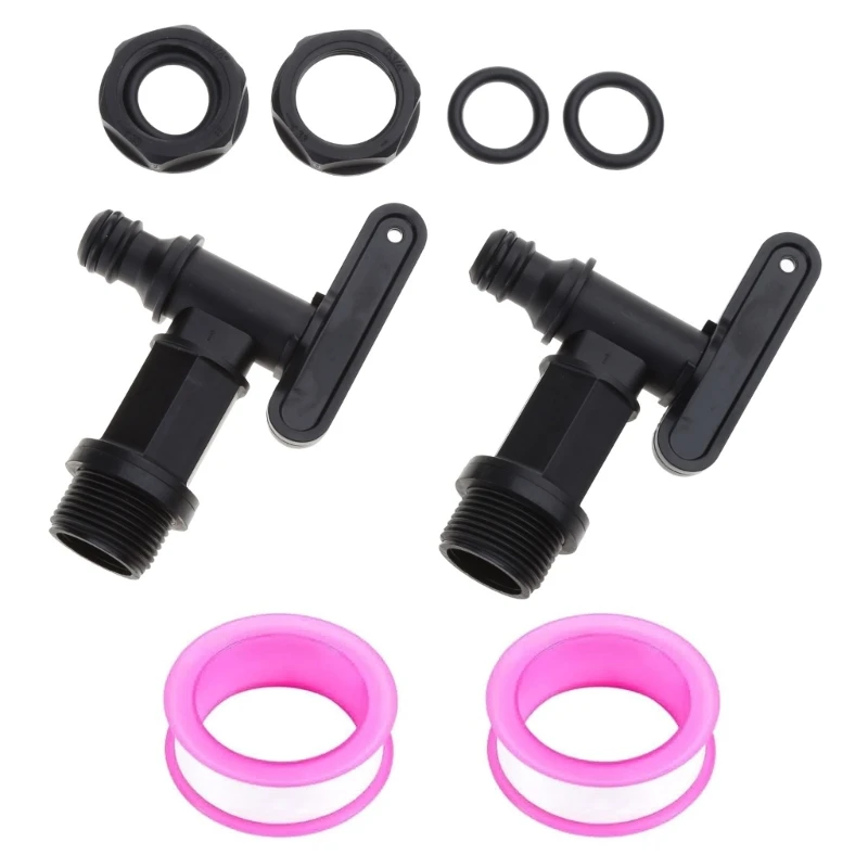 2Pcs Drain Tap Rain Butt 3/4Inch Tap with Seal Lock Nut Sealing Tape for Rainwater Barrels Water Rain Barrels Tap