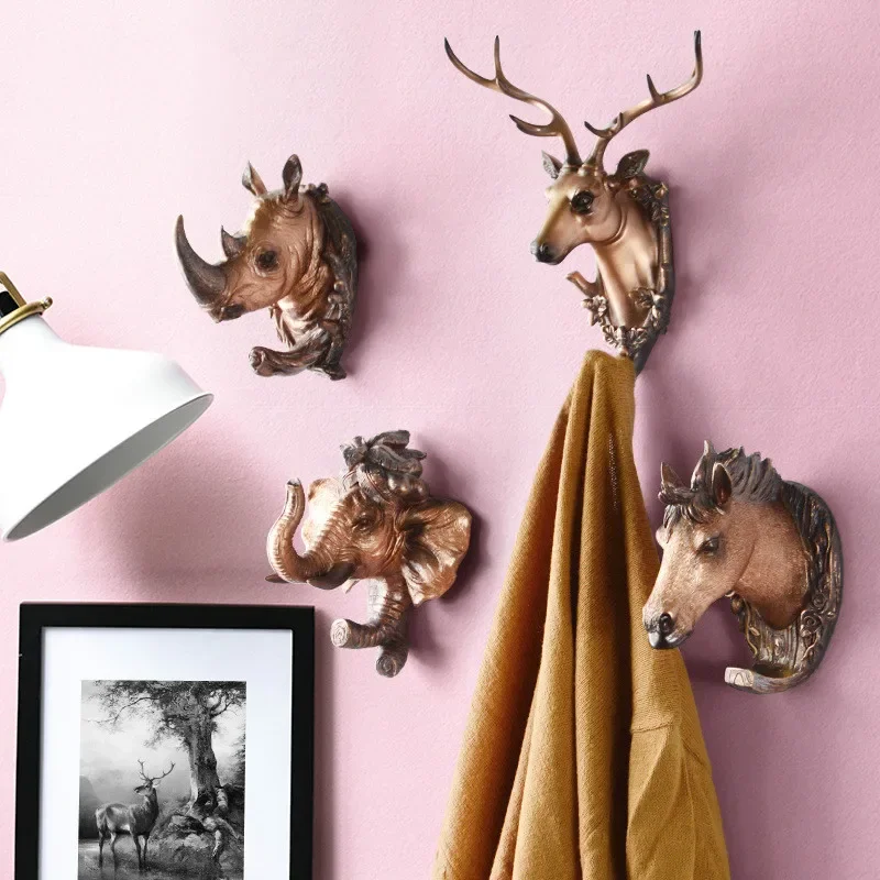 Wall Decor Creative Animal Head Decoration Hook Free Punch Hole Door Without Trace Bathroom Coat Hook Wall Mural