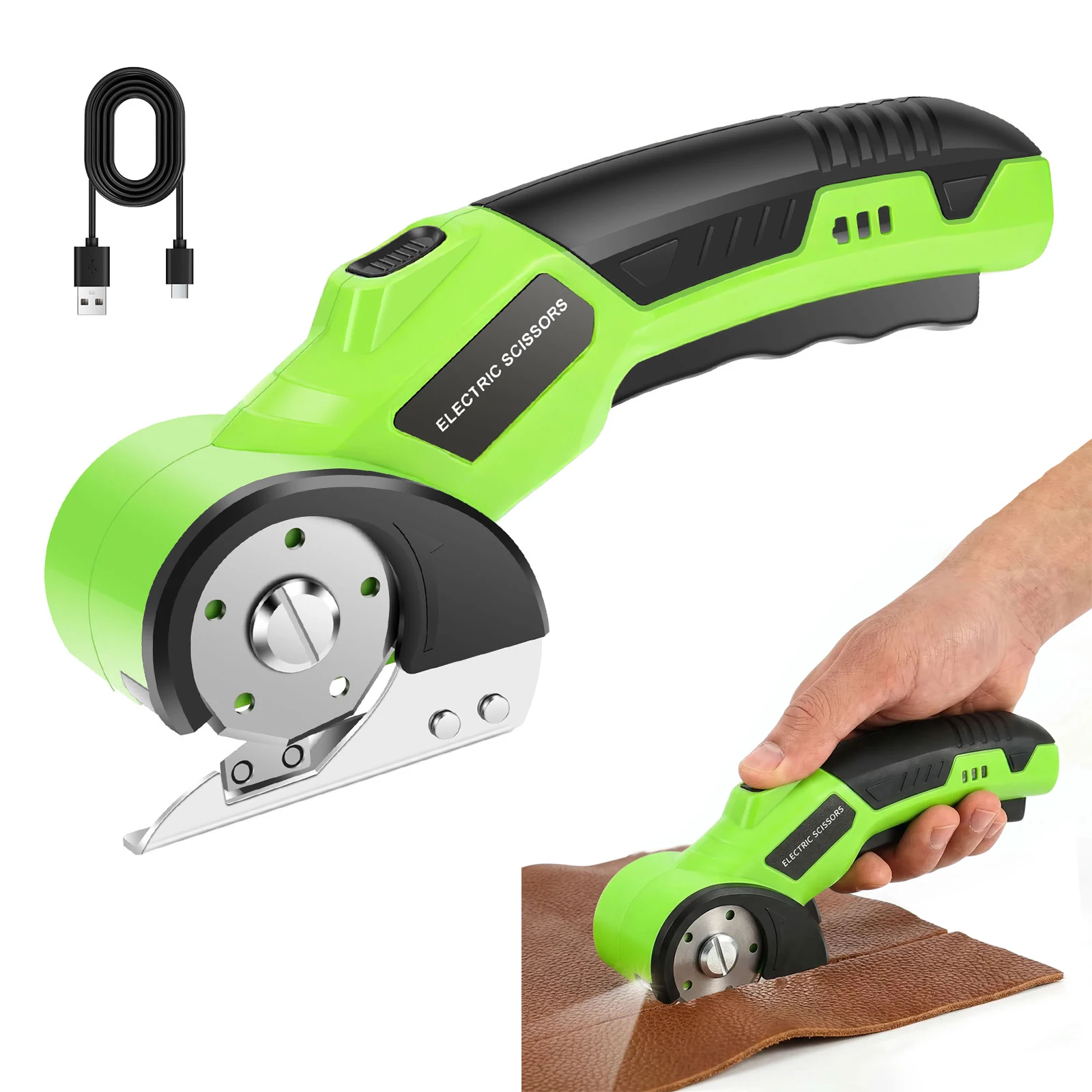 

4.2V Electric Scissors Fabric Cutting Machine with Safety Lock and LED Light Rechargeable Leather Tailor Cardboard Cutter Tool