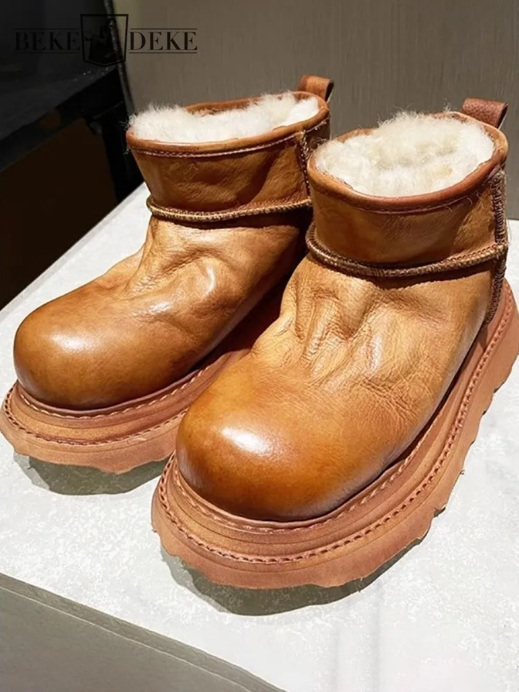 

Winter Boots Men Warm Wool Lining Genuine Leather High Top Shoes Plus Size 45 46 Slip On Mens New Casual Platform Ankle Boots