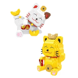 Lovely Cartoon Animal Micro Diamond Block Gold Lucky Fortune Cat Nanobricks Assemble Money Pot Maneki Neko Toys Building Bricks