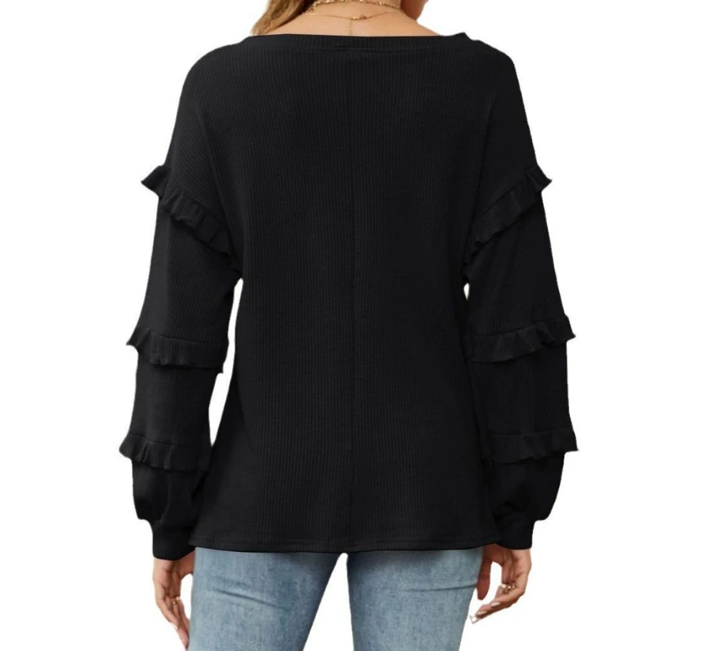 Top holgado con volantes y cuello en V para mujer, Top informal a la moda, gran oferta, 2023