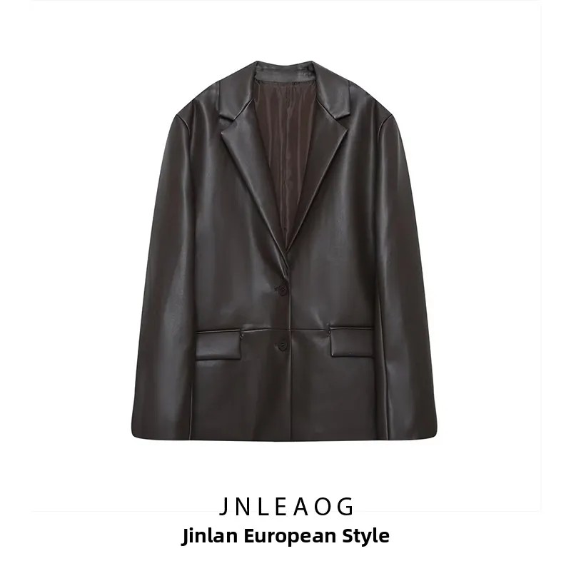 

JNLEAOG кожаный костюм женский модный дизайн осенний новый Sle Busin повседневный длинный свеч полиэфирная ткань с плоским воротником