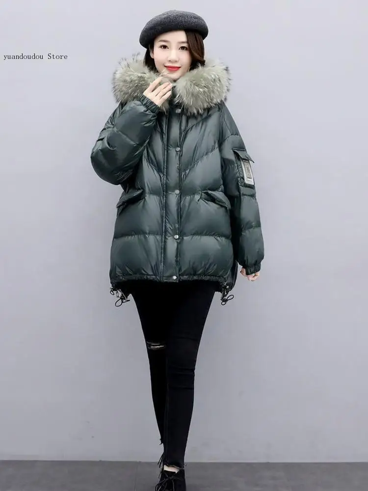 Winter Fur Collar White Down Duck Parka Hooded Winter Down Jacket Women\'s White Duck Down Jacket Thick Warm Parka